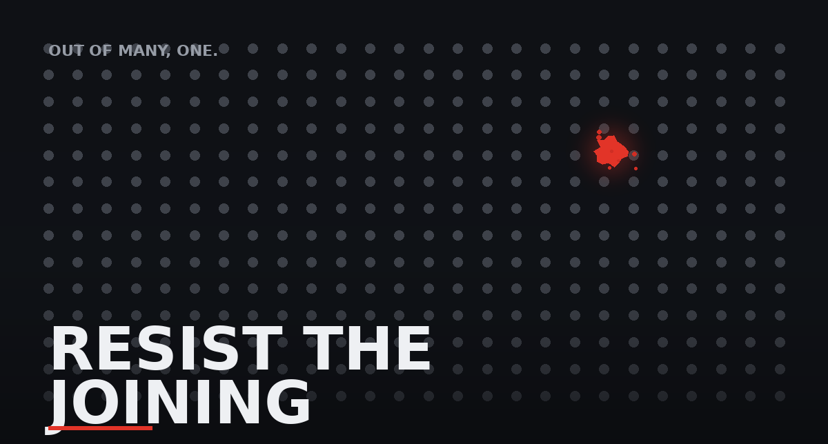 Resist the Joining cover — a uniform grey field with one rough red mark that refused to join.